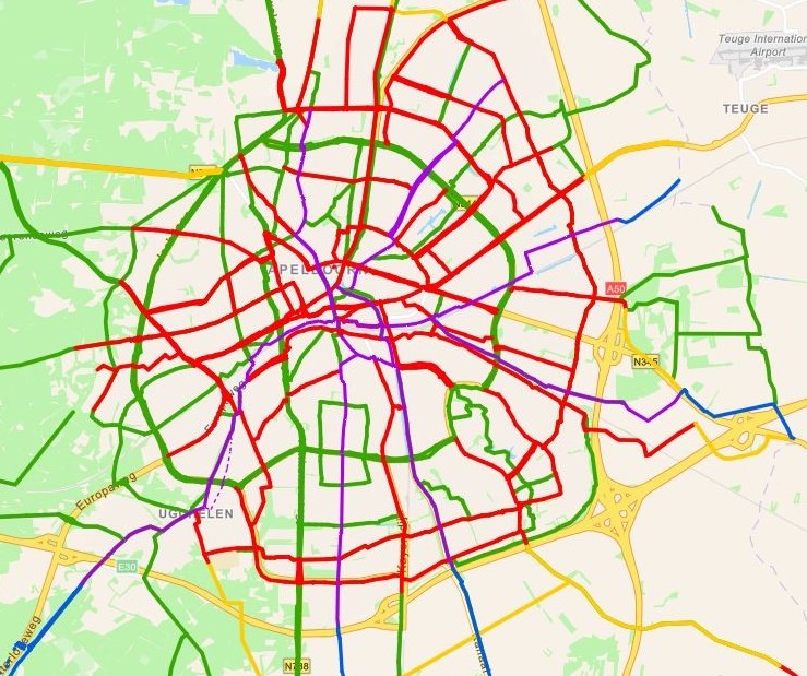 Deel van het Apeldoornse fietsnetwerk (in wording)